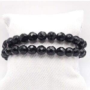 Black Faceted Glass Bead Double Strand Wire Beaded Adjustable Bracelet
